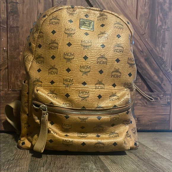 MCM Tan and Black Backpack with Iconic Monogram - Main Image